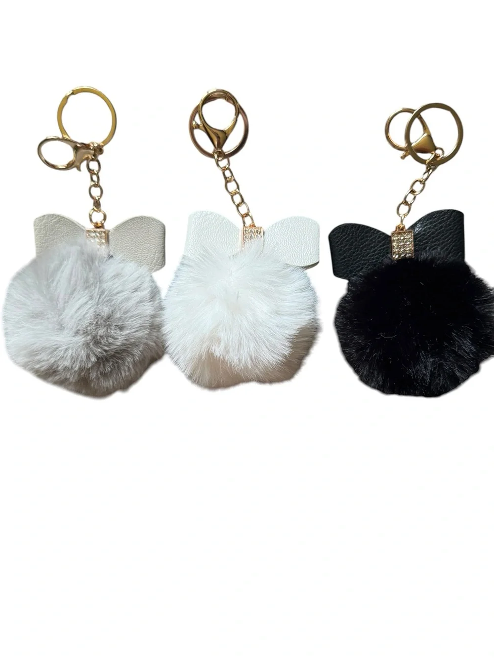 Faux Fur Pom-Pom Keychain Charms. Set of 3. NIP